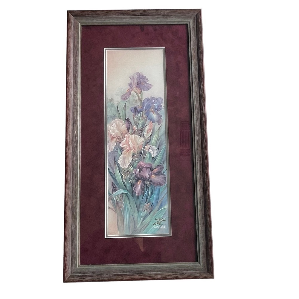 Lena Liu Floral Handsigned Artwork Print Peach And Purple Irises Limited Edition